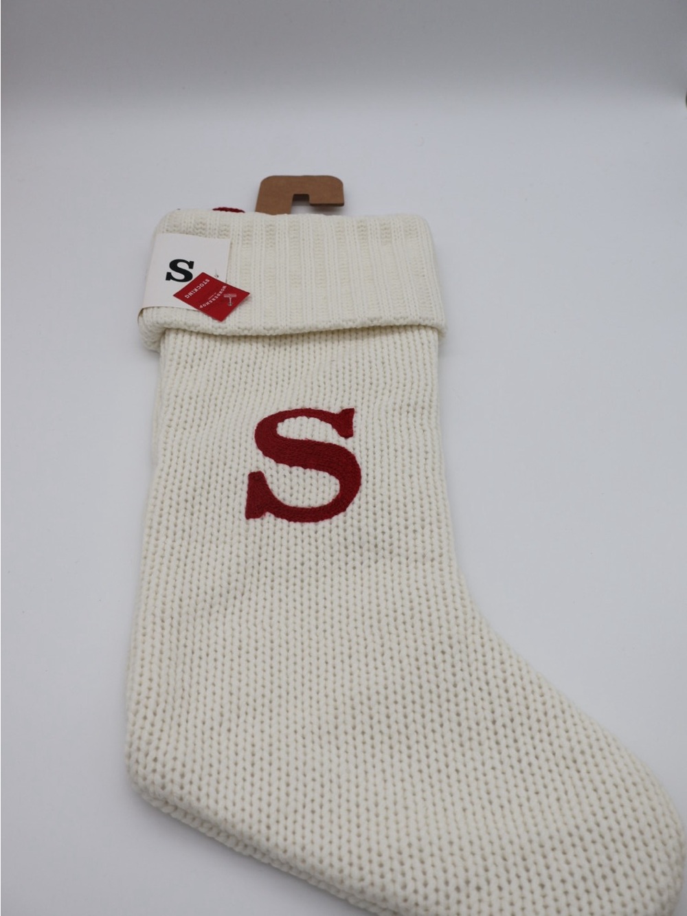 Target Cream Knit Sock with Red 'S' Embroidery